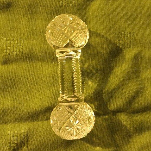 Vintage Imperial Glass Barbell-Shaped Clear Cut Crystal Knife Rest - Picture 2 of 5
